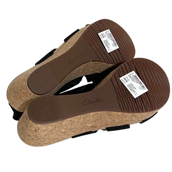 Clarks Women Annadel Bari Sandal Size 9 M Black Leather Cork Wedge Heel Platform - Picture 8 of 9